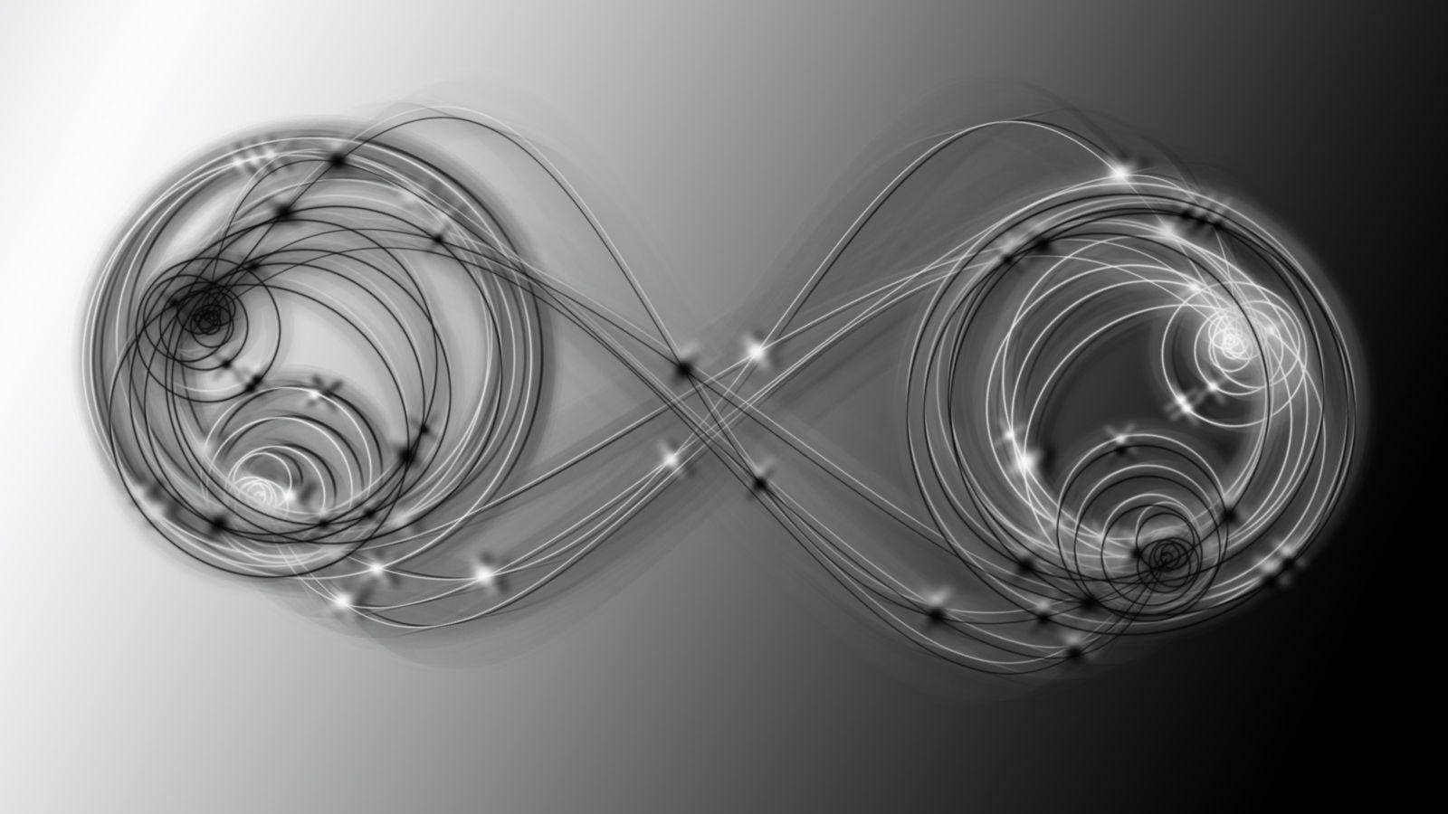 infinity symbol, glowing swirling lines, bright dots, HD Desktop Wallpaper