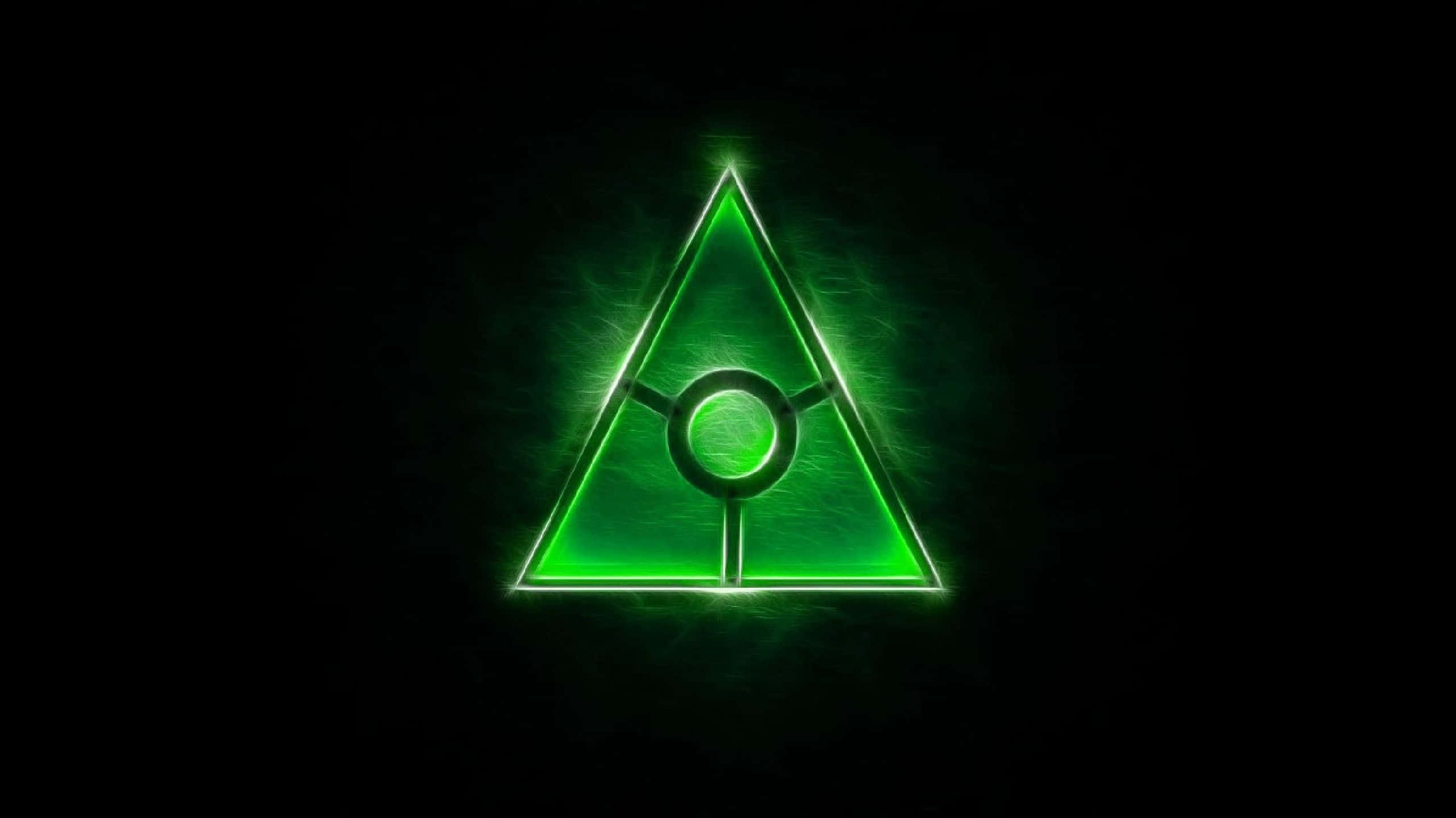 symbol, glowing green, triangular symbol, 2K Desktop Wallpaper
