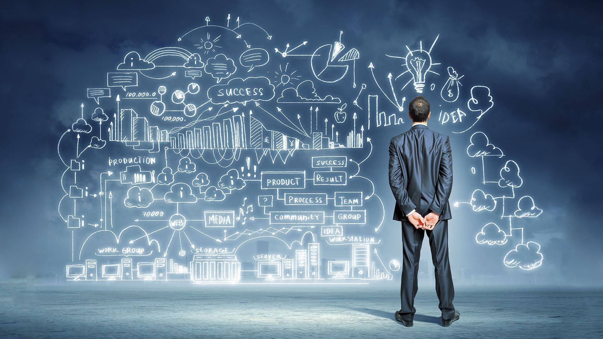 Information Technology, glowing white chalkboard, business concepts, Full HD Desktop Wallpaper