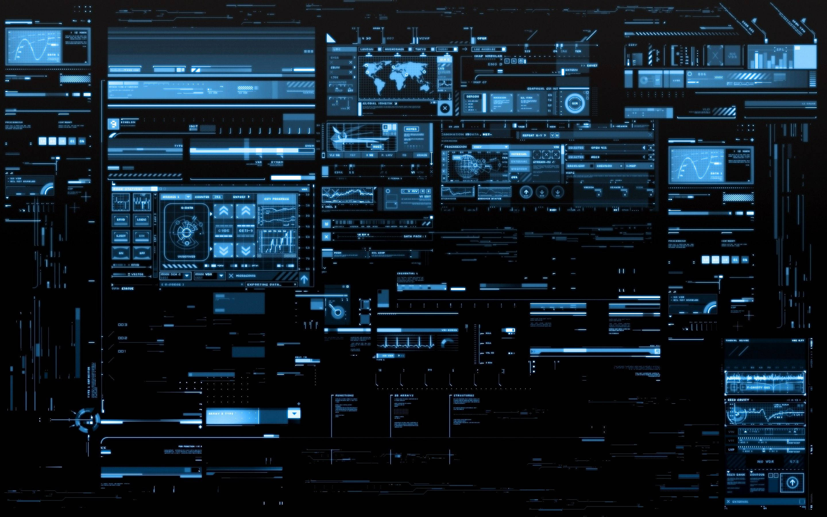 Information Technology, futuristic digital dashboard, glowing blue holographic interfaces, 2K Desktop Wallpaper