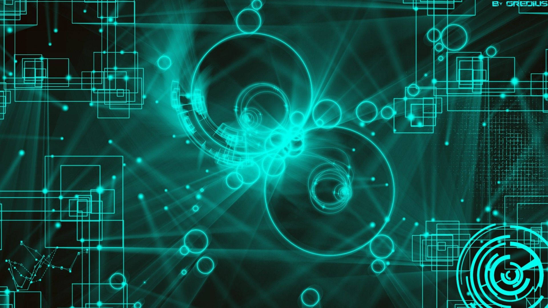 teal aesthetic, digital network, interconnected circles, Full HD Desktop Wallpaper