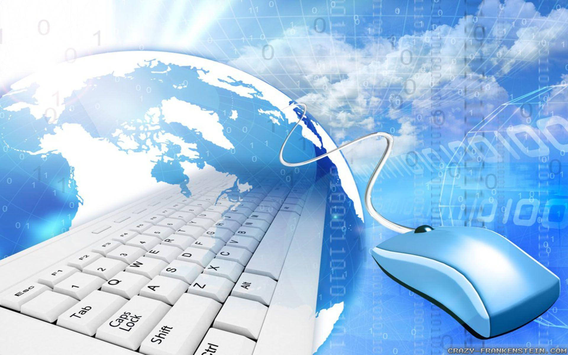 Information Technology, white keyboard, blue mouse, Full HD Desktop Wallpaper