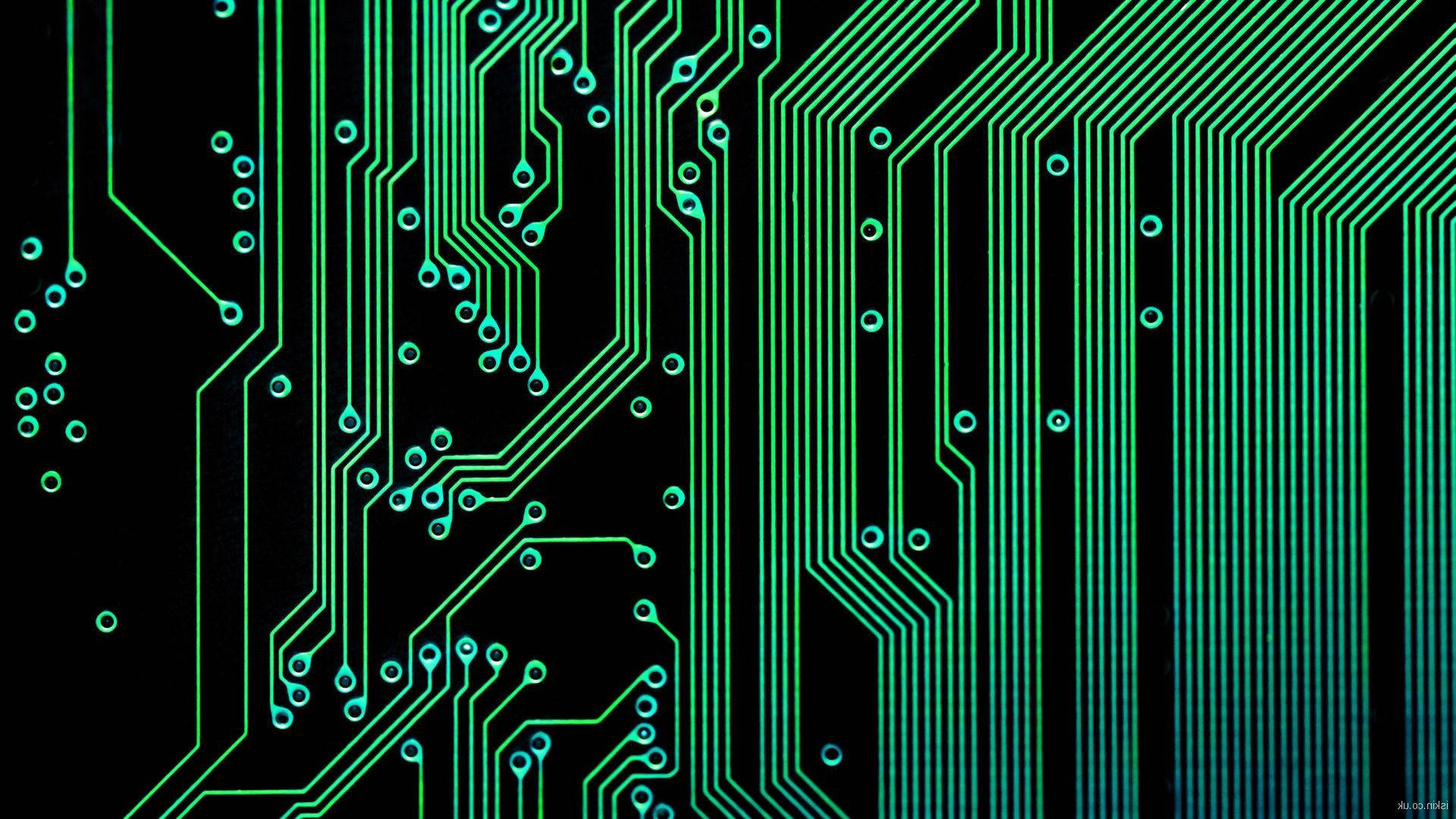 green circuit pattern, glowing circuit board pathways, deep black background, Full HD Desktop Wallpaper