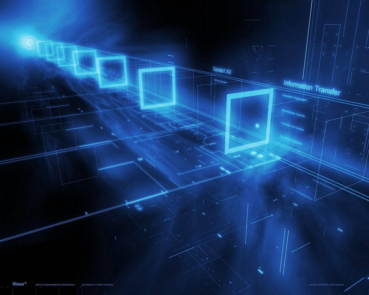 Information Technology Transfer, glowing blue cubes, data streams, HD Desktop Wallpaper