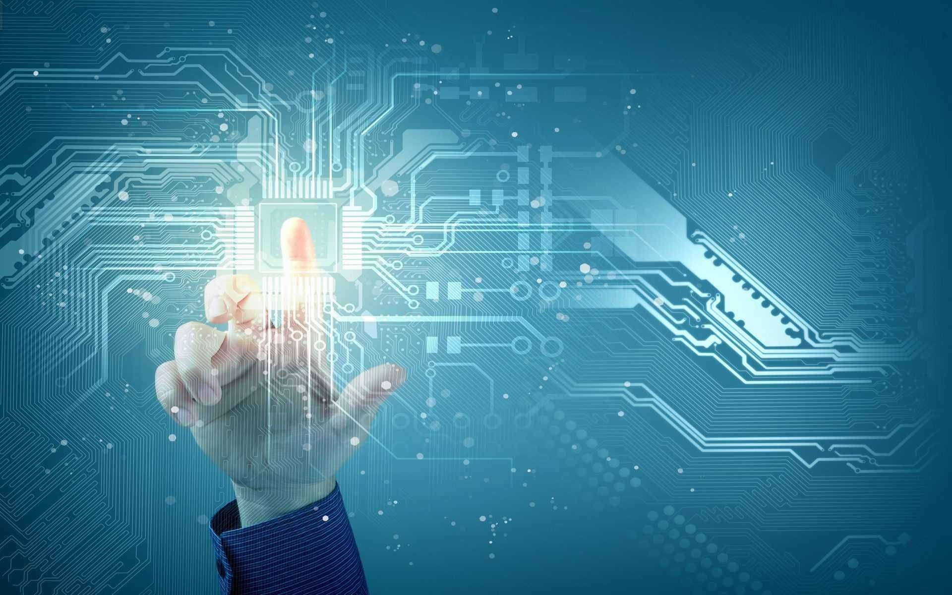 Information Technology, touch button interface, glowing chip, Full HD Desktop Wallpaper