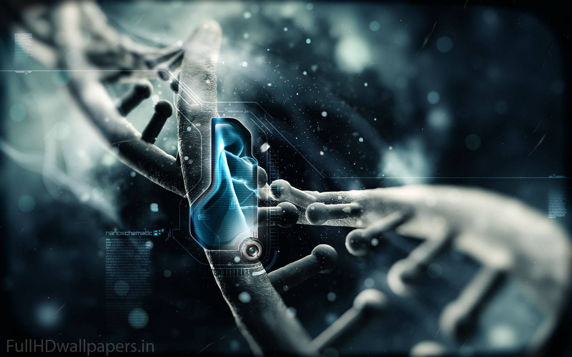 Information Technology, DNA double helix, glowing blue digital interface, Full HD Desktop Wallpaper