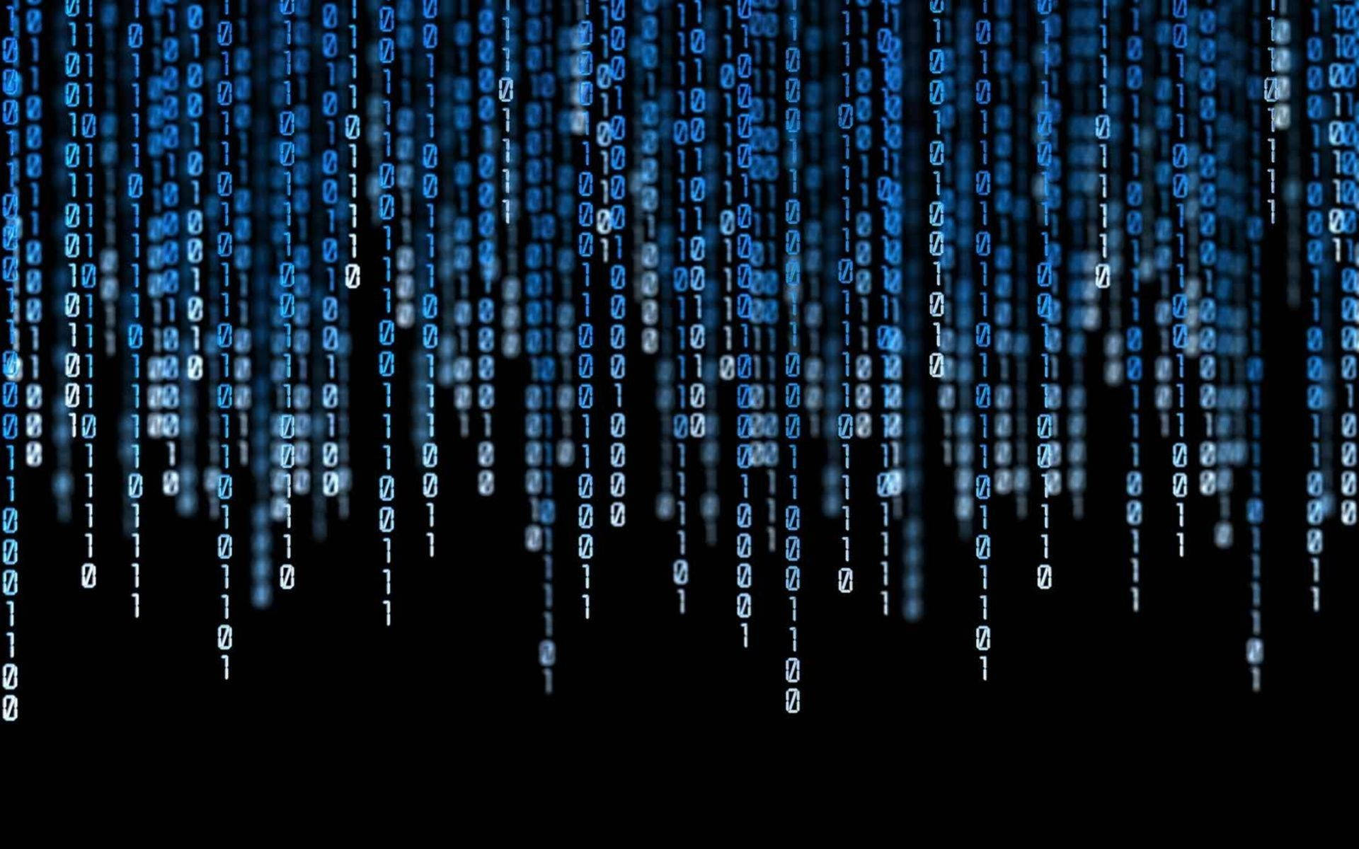binary code, glowing blue, digital rain, Full HD Desktop Wallpaper