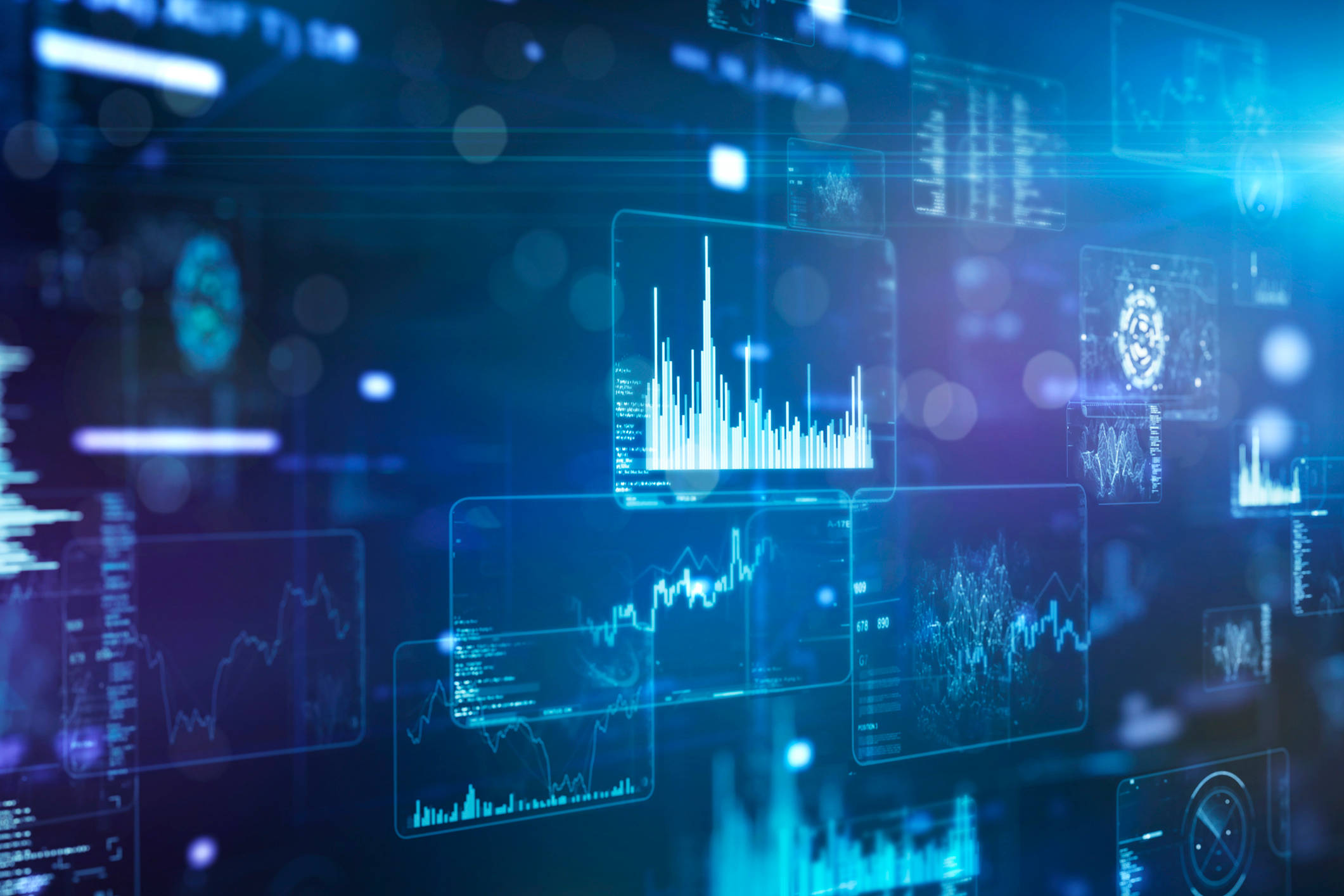 data graphs, digital data visualizations, cool blue tones, Full HD Desktop Wallpaper