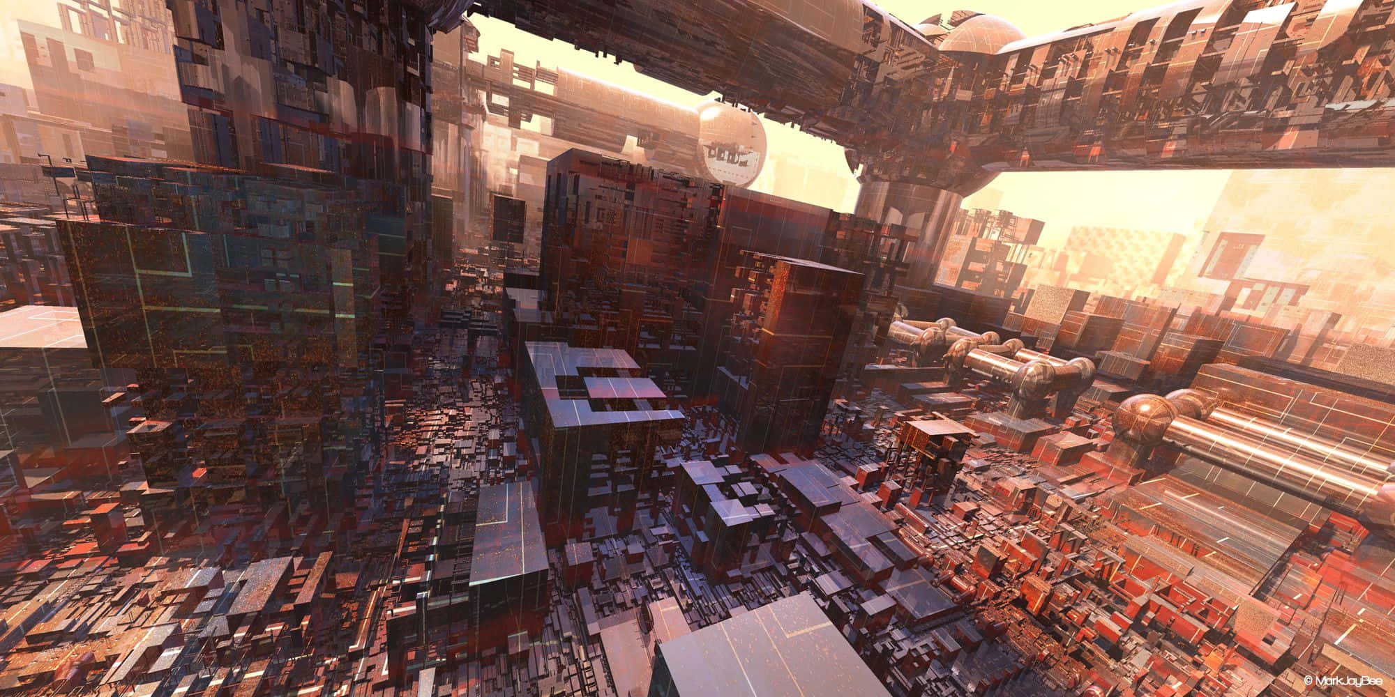 Infrastructure, futuristic cityscape, towering metallic structures, Full HD Desktop Wallpaper