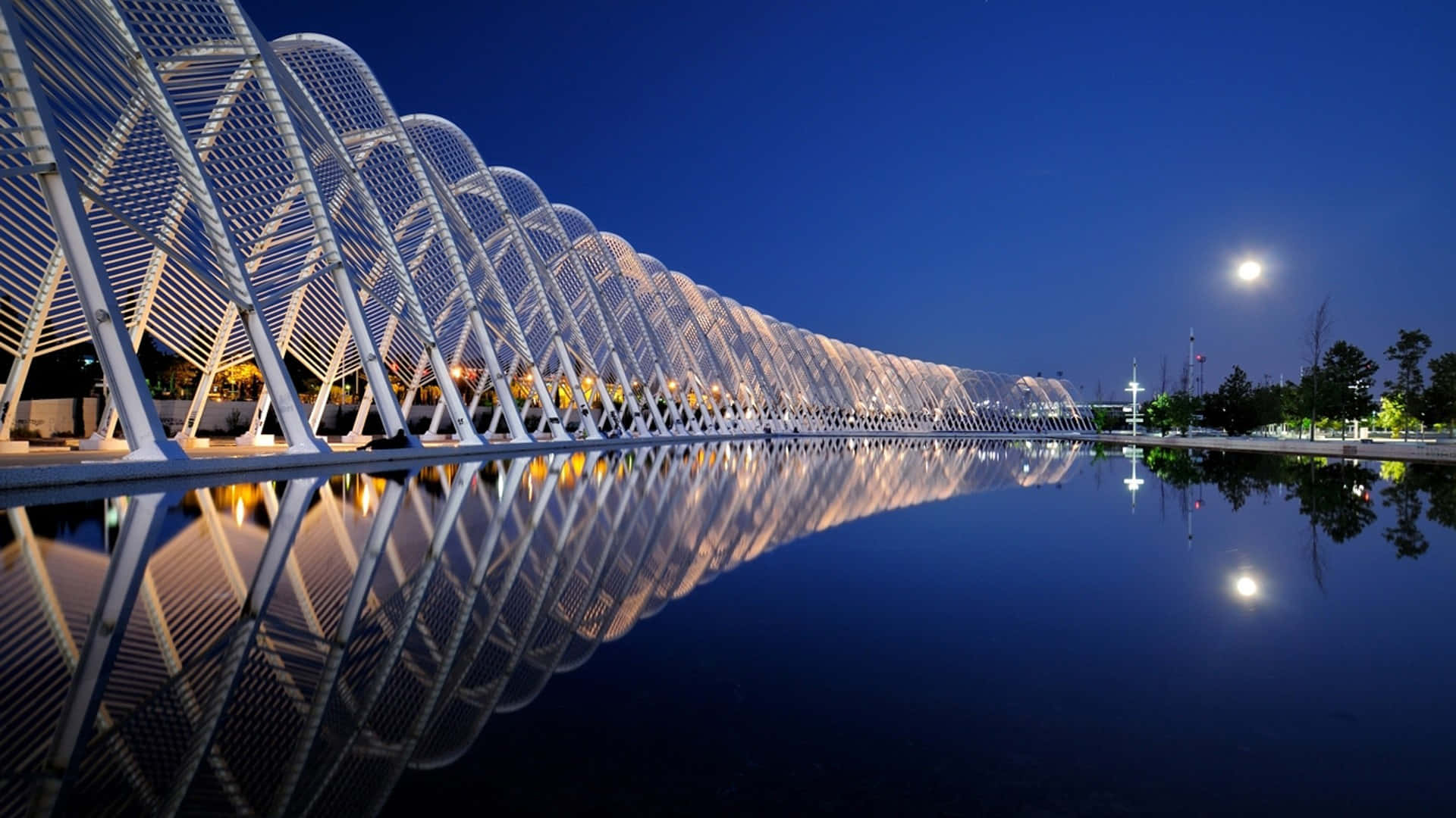Digital Infrastructure, white lattice bridge, moonlight, Full HD Desktop Wallpaper