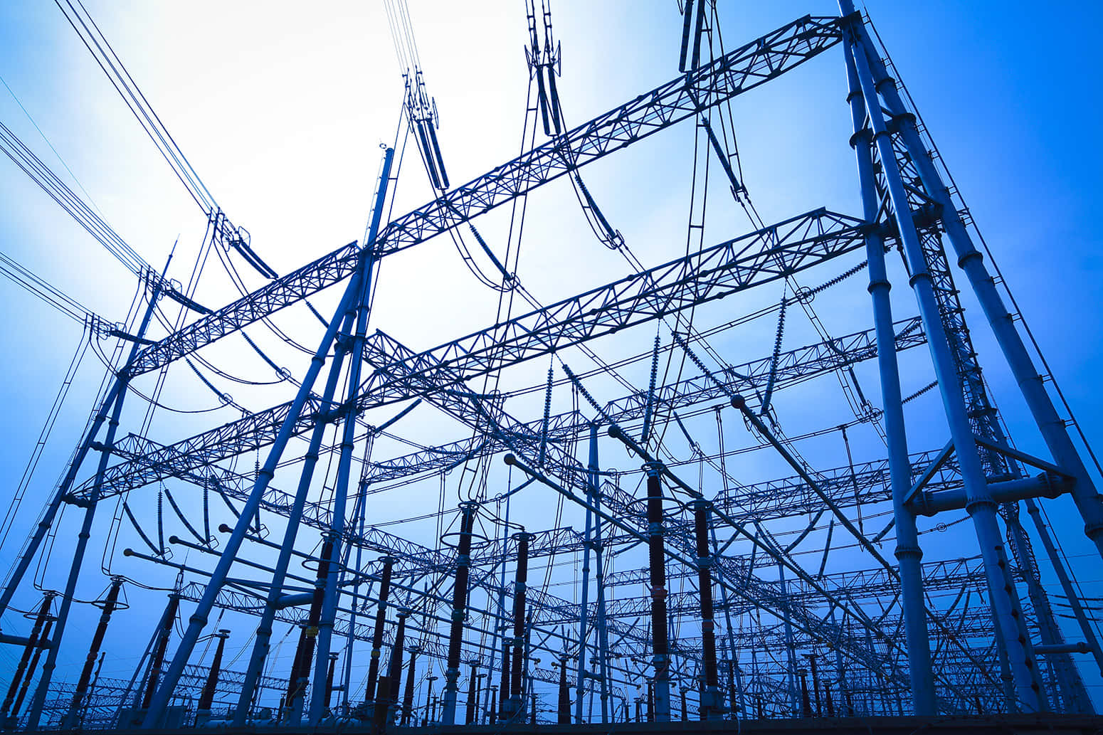 electrical substation, metal frameworks, cables, HD Desktop Wallpaper