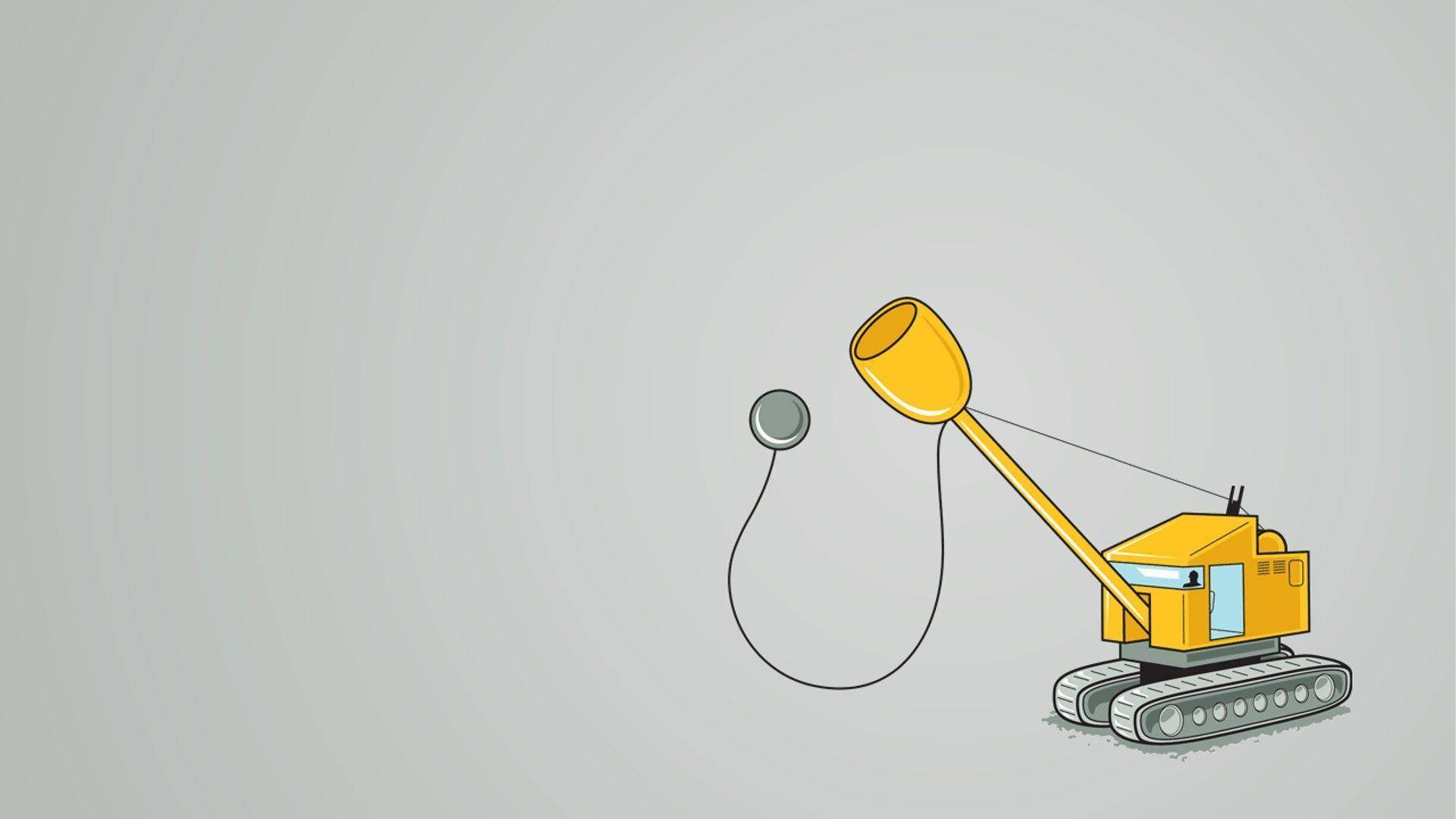 cartoon yellow excavator, long arm, bucket, Full HD Desktop Wallpaper