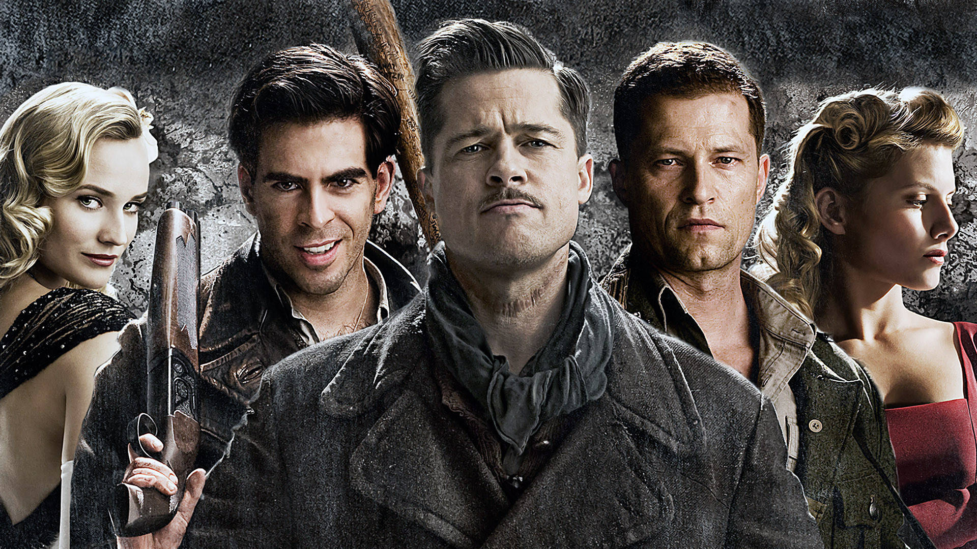 Inglourious Basterds, grunge background, textured stone wall, Full HD Desktop Wallpaper