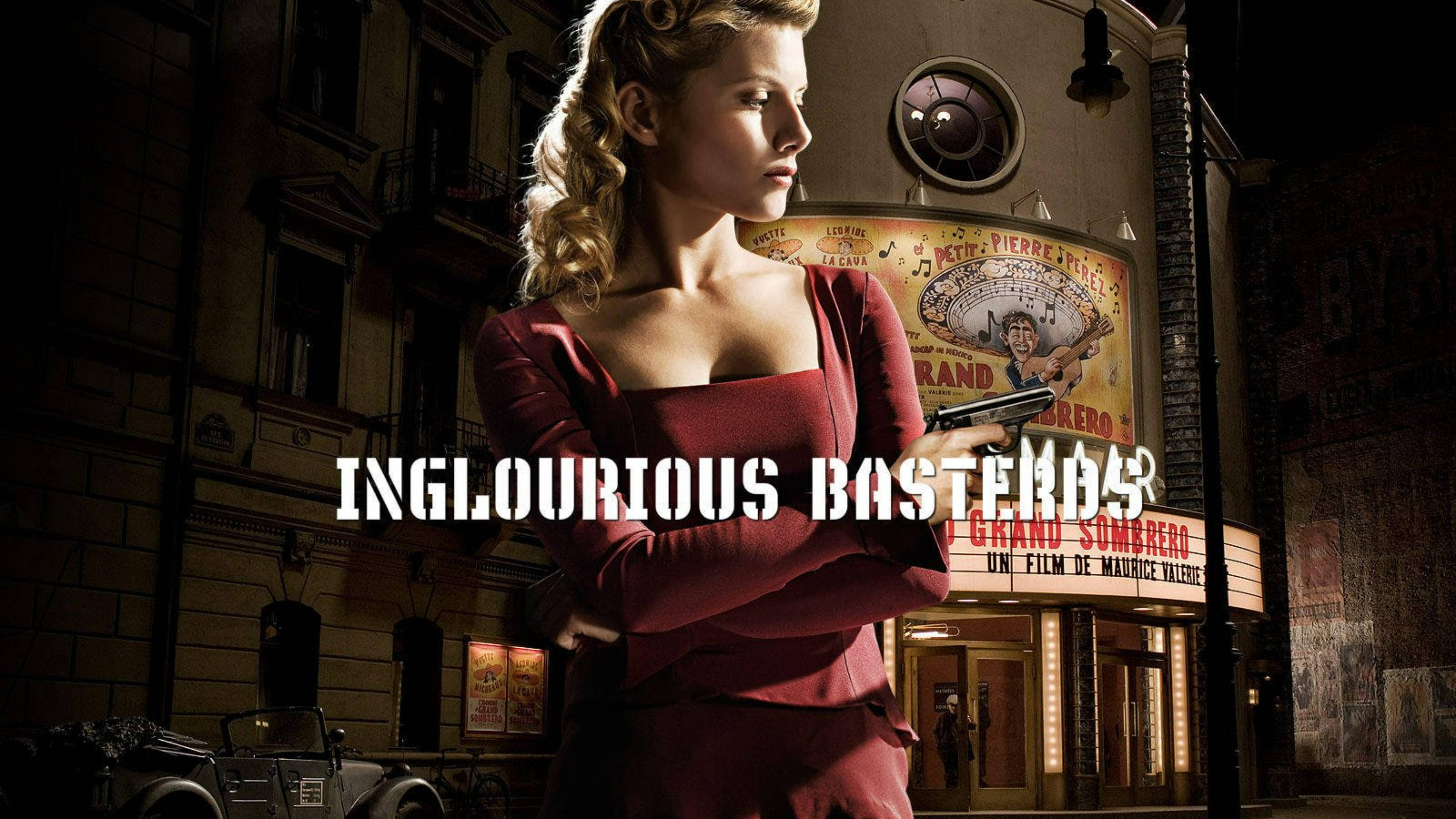 Inglourious Basterds, red dress, gun, 4K Desktop Wallpaper