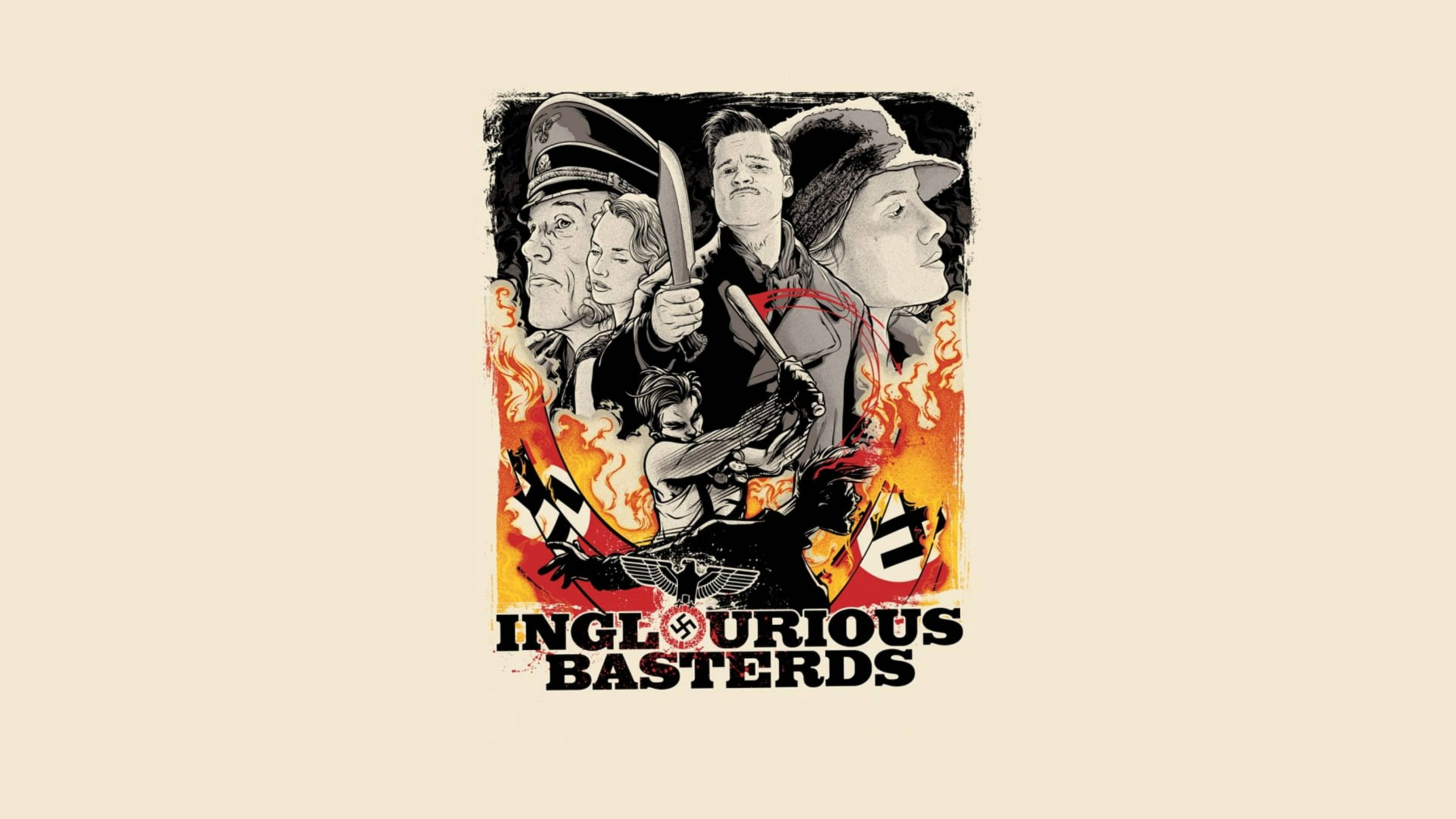 Inglourious Basterds, fiery explosions, Nazi symbols, 4K Desktop Wallpaper