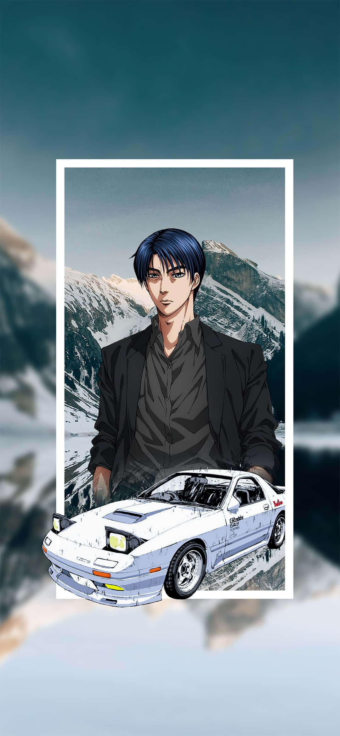 Initial D Phone, blue-haired man, black jacket, Full HD Phone Wallpaper