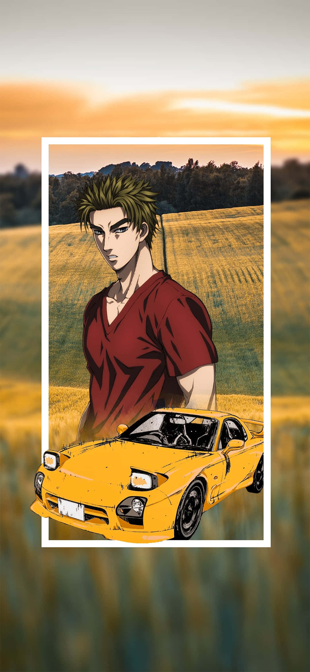 Initial D Phone, red shirt, yellow sports car, Full HD Phone Wallpaper
