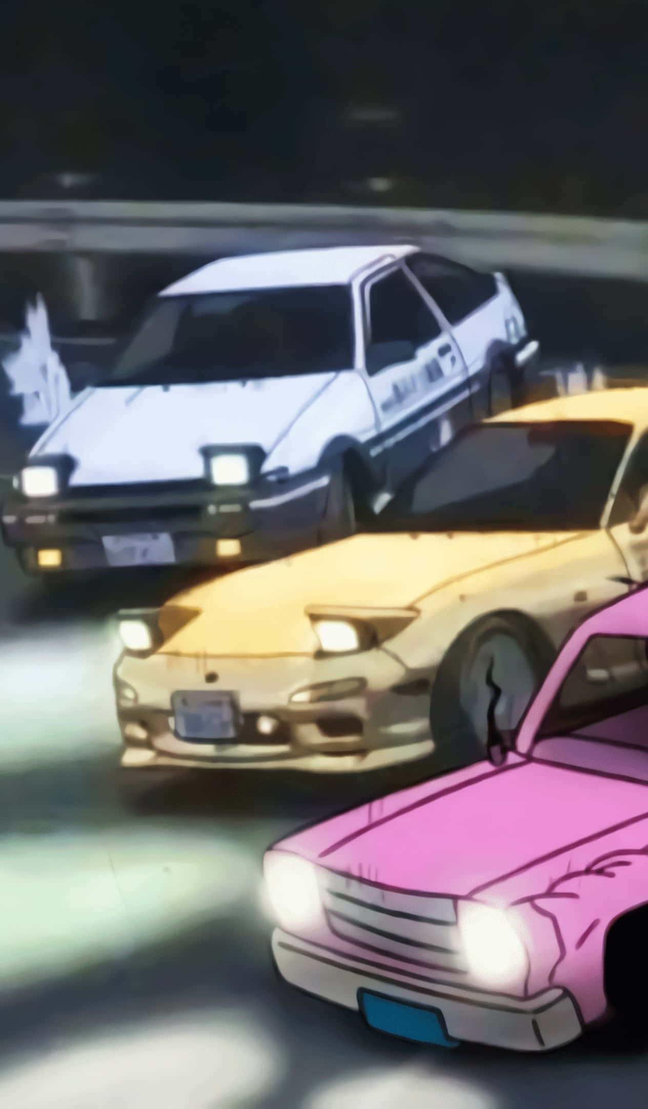 Initial D Phone, anime-style cars, night, Full HD Phone Wallpaper