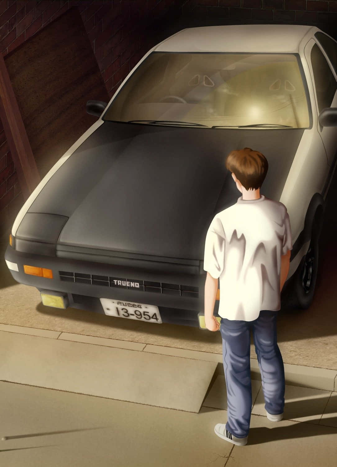 Initial D Phone, white Toyota Trueno, glowing headlights, HD Phone Wallpaper