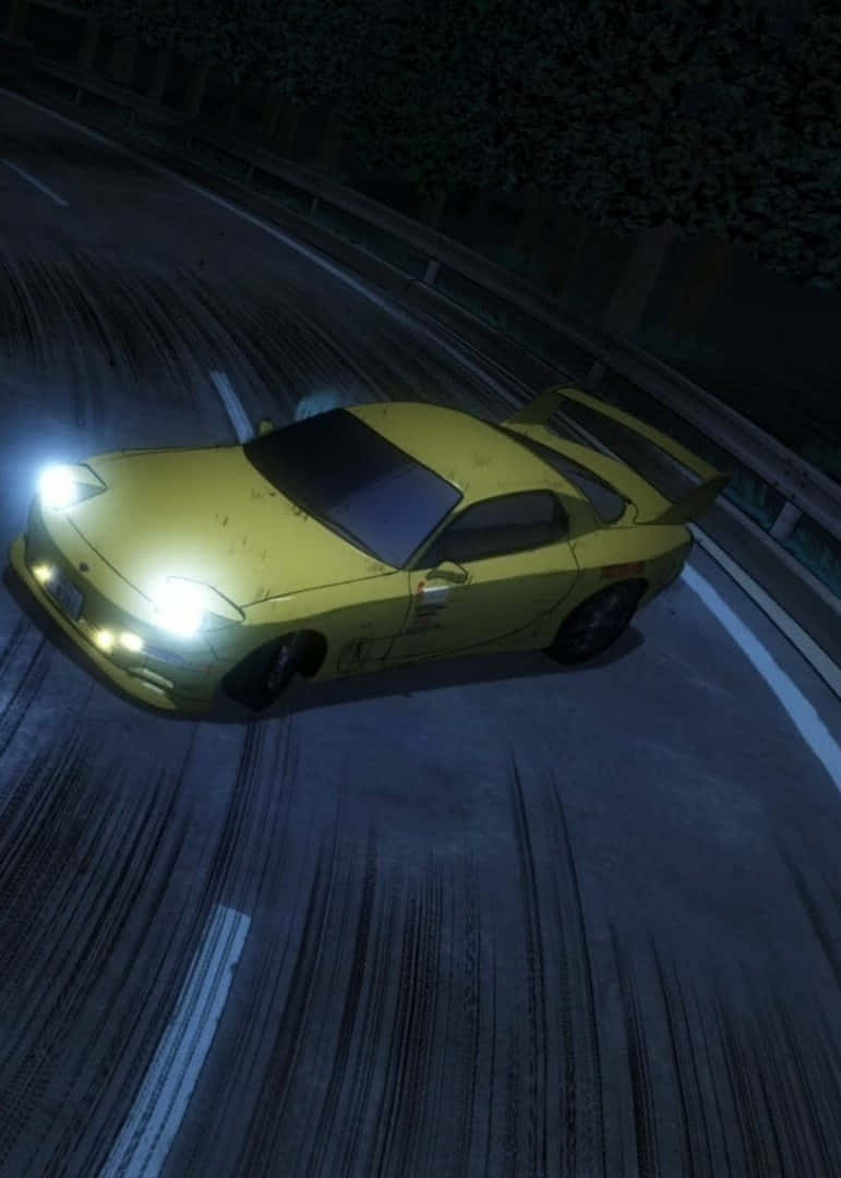 Initial D Phone, yellow sports car, night, SD Phone Wallpaper