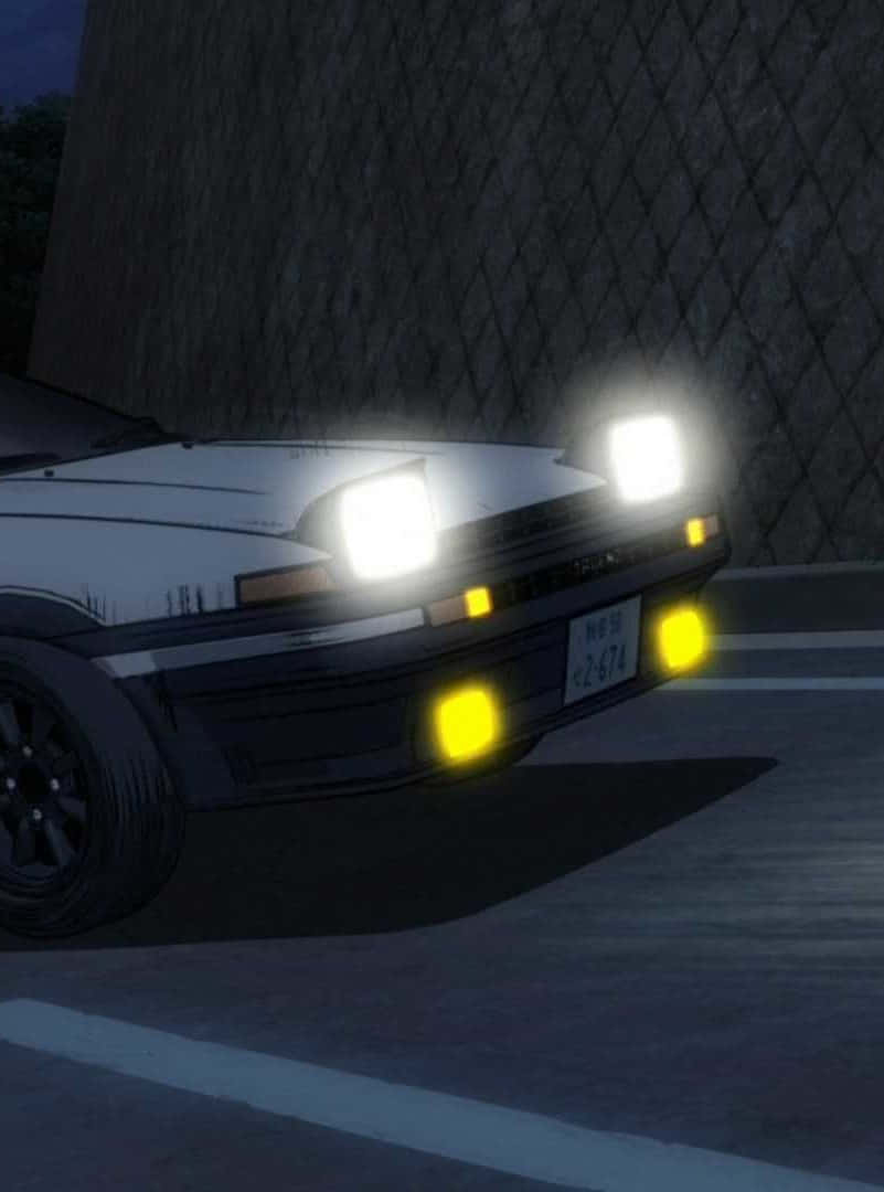 Initial D Phone, white sports car, glowing headlights, SD Phone Wallpaper