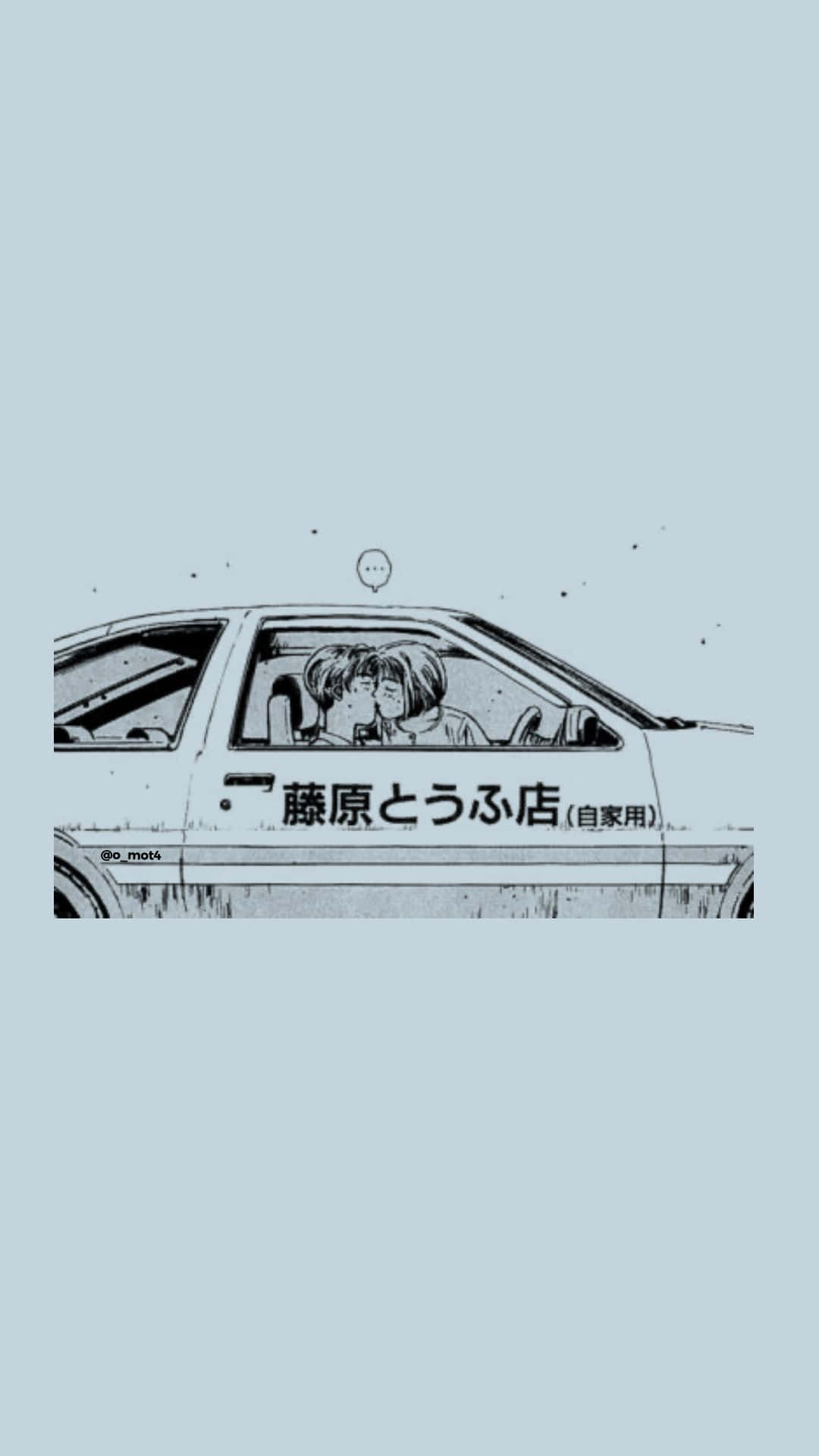 Initial D Phone, anime couple kiss, white car, Full HD Phone Wallpaper