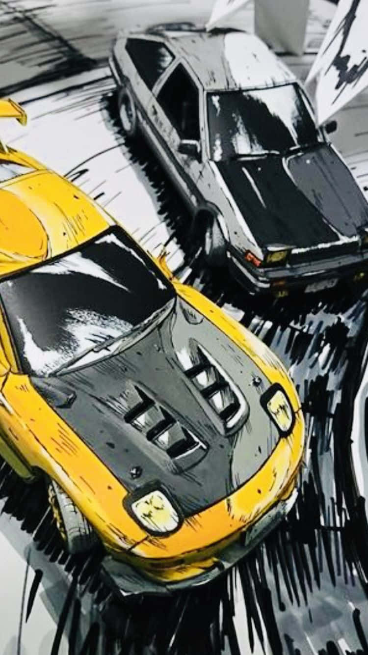 Initial D Phone, Two Yellow Black, high-speed sports cars, HD Phone Wallpaper