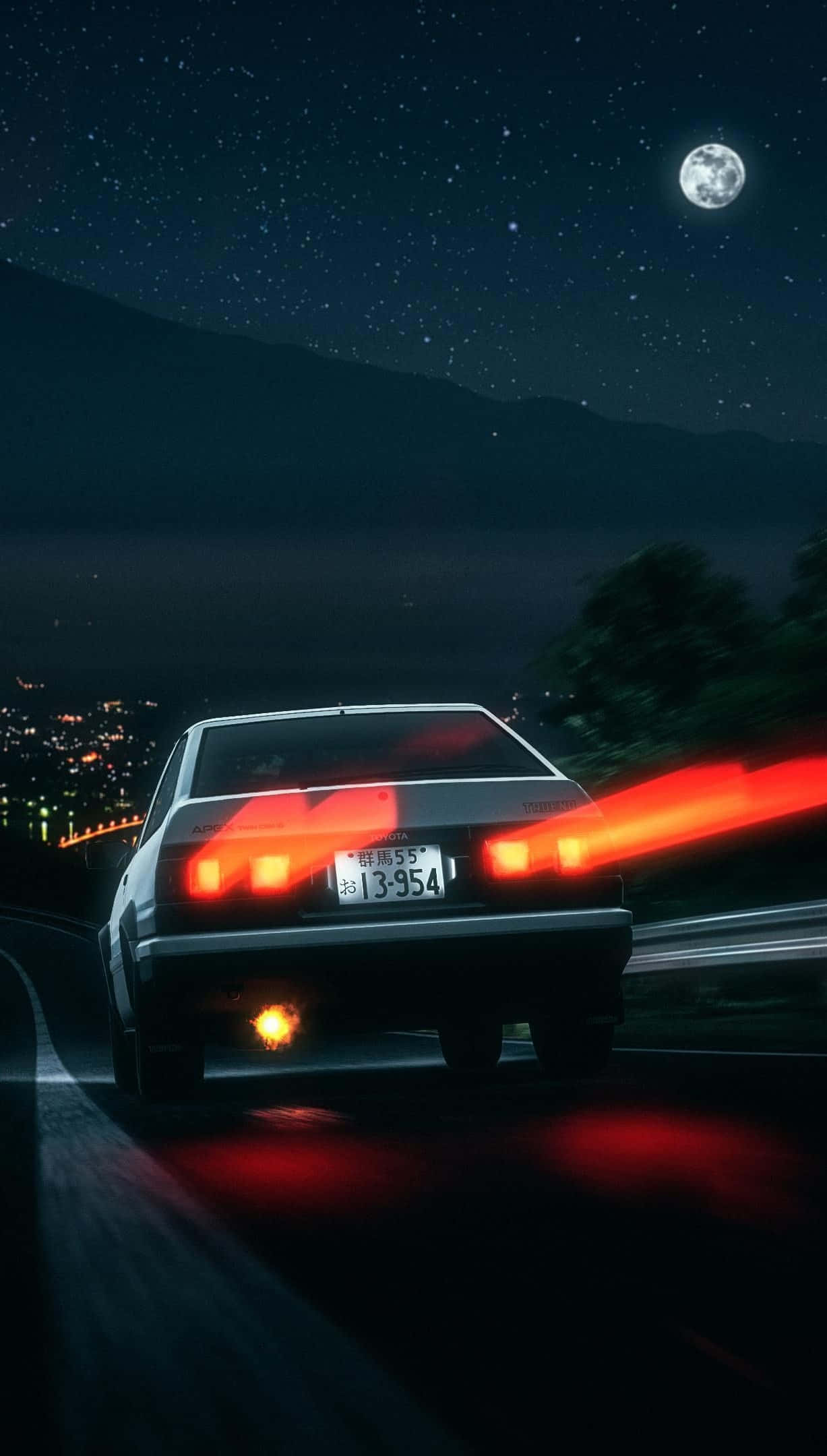Initial D, silver sports car, night, Full HD Phone Wallpaper