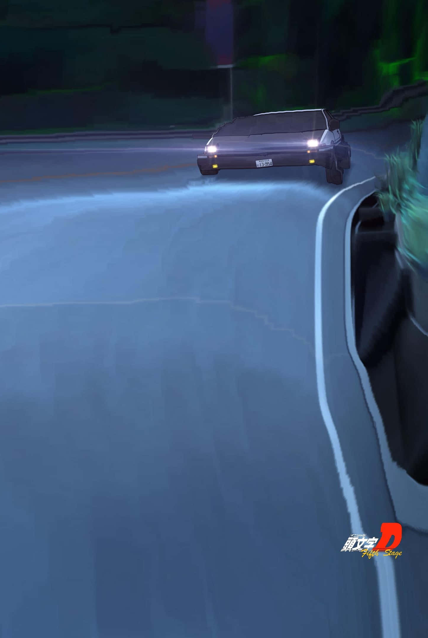 Initial D Phone, sleek black car, glowing headlights, Full HD Phone Wallpaper
