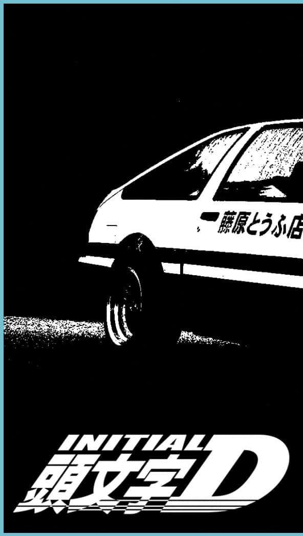Initial D Phone, black and white, anime-style, SD Phone Wallpaper