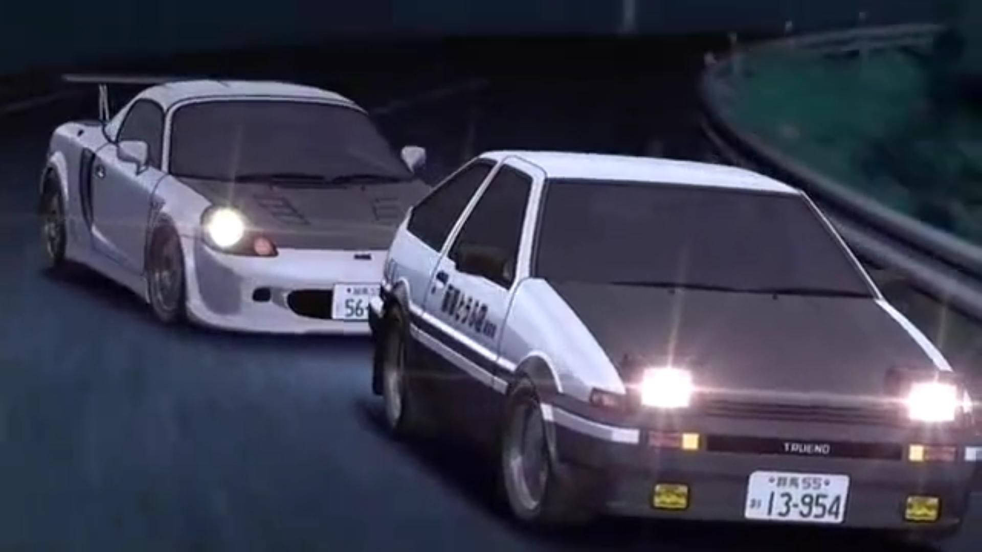 Initial D, drift cars, night, Full HD Desktop Wallpaper