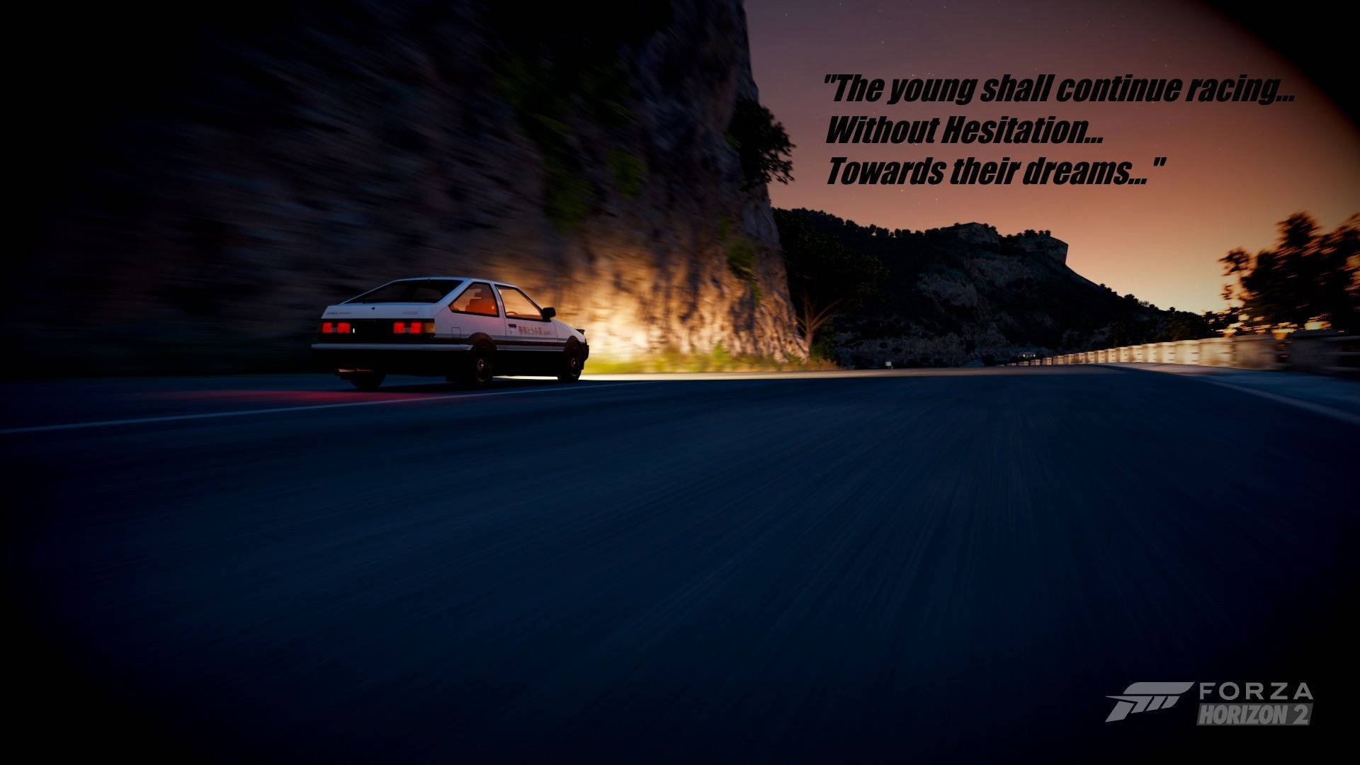 Initial D, white rally car, winding mountain road, Full HD Desktop Wallpaper