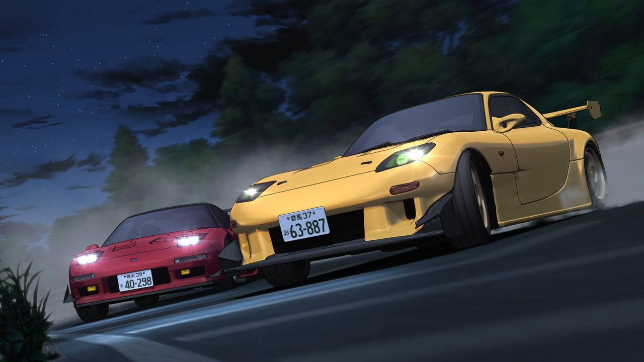 Initial D, yellow cars, red cars, HD Desktop Wallpaper