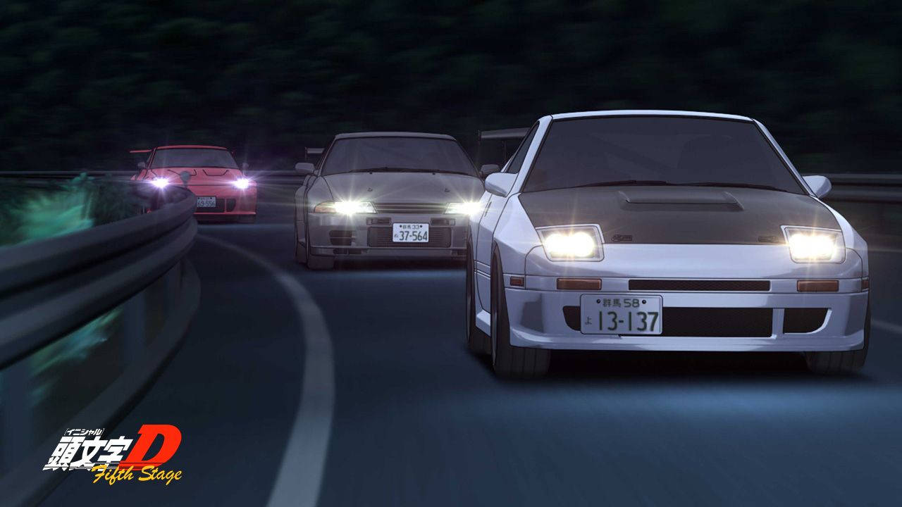 Initial D, anime sports cars, night, HD Desktop Wallpaper