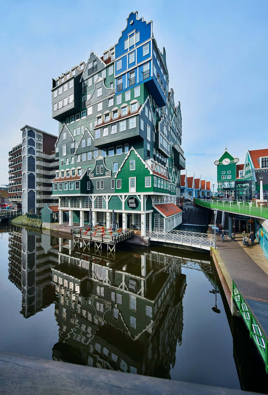Inntel Hotel Zaandam, pond, canal, HD Phone Wallpaper