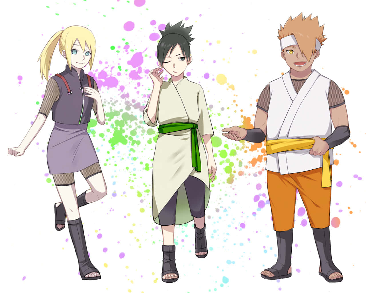 Ino Shika Cho, anime characters, vibrant splash background, HD Desktop Wallpaper