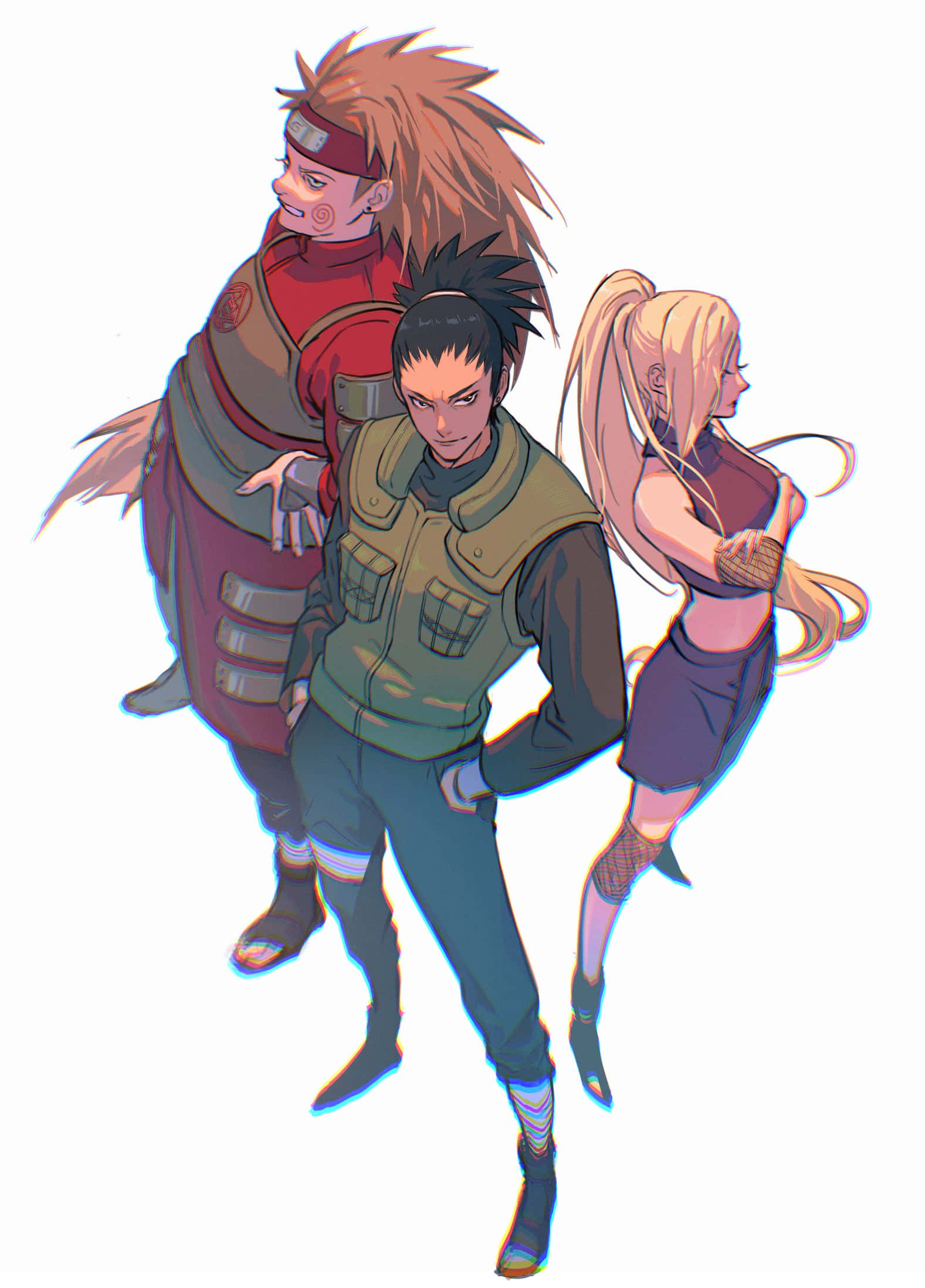 Ino Shika Cho, anime ninja characters, stylized hair, Full HD Phone Wallpaper