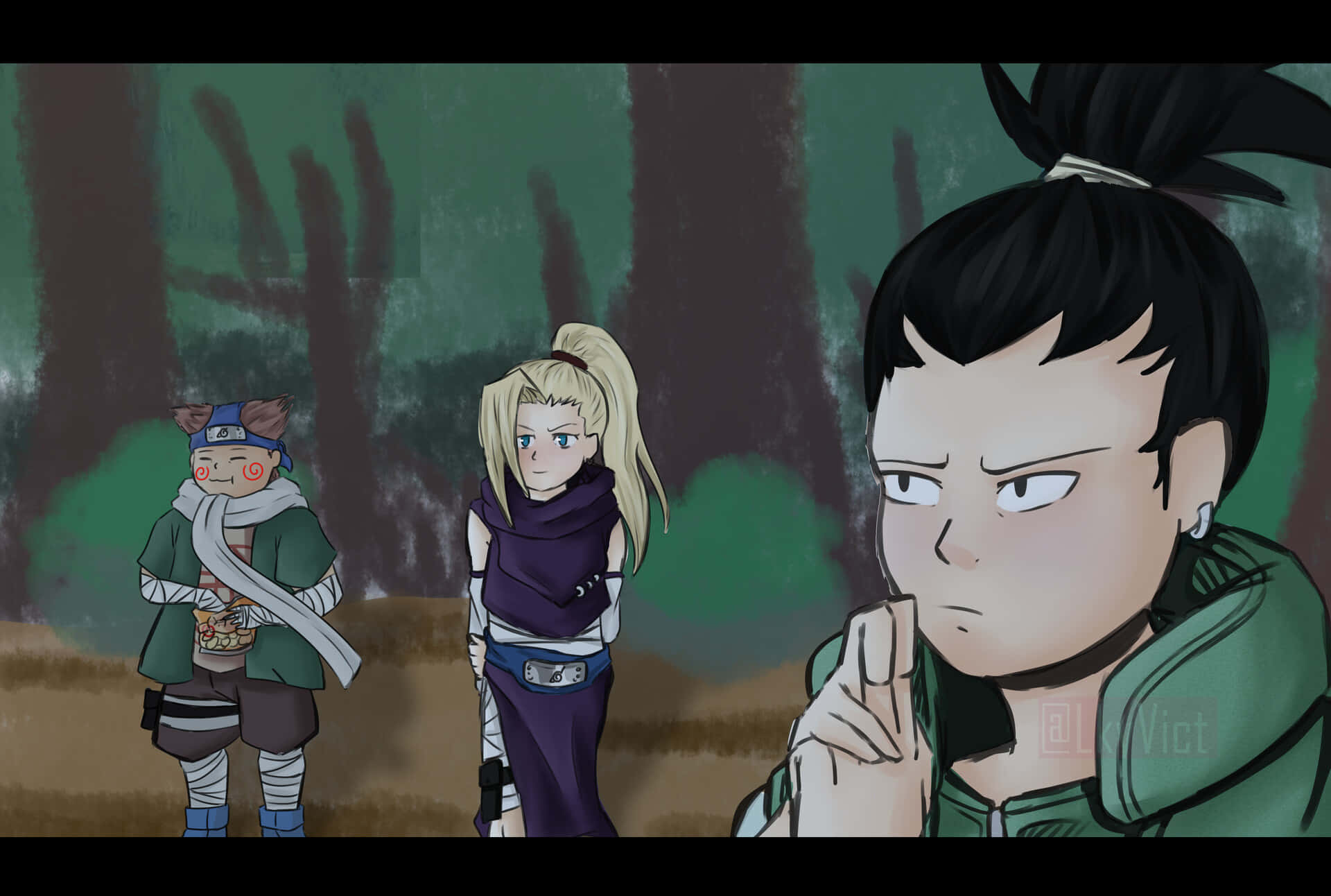 Ino Shika Cho, anime characters, forest, Full HD Desktop Wallpaper