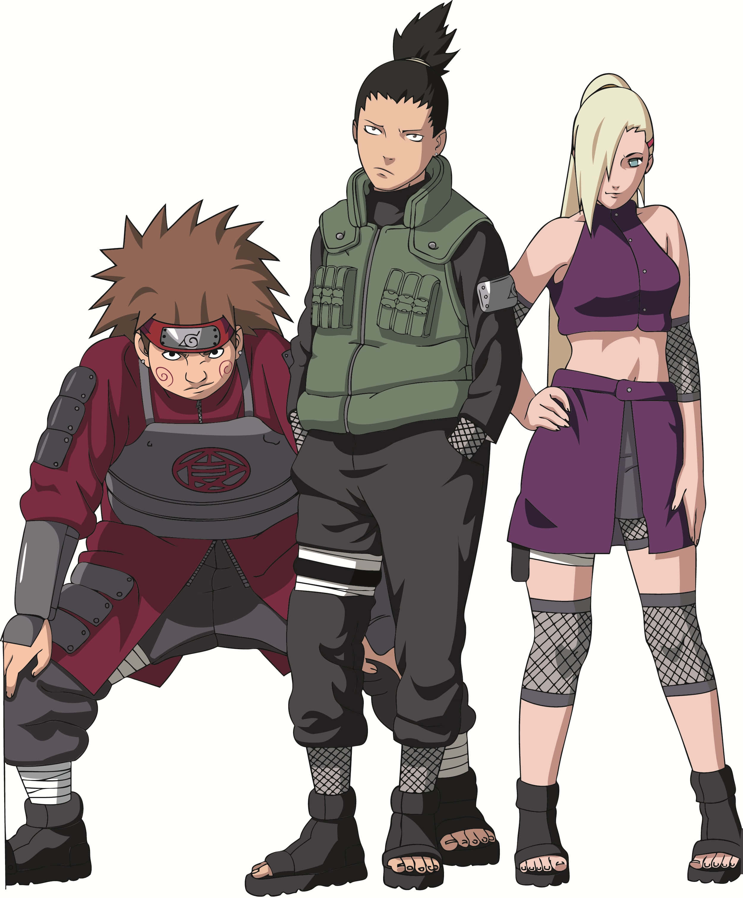 Ino Shika Cho, anime ninja characters, combat gear, 2K Phone Wallpaper
