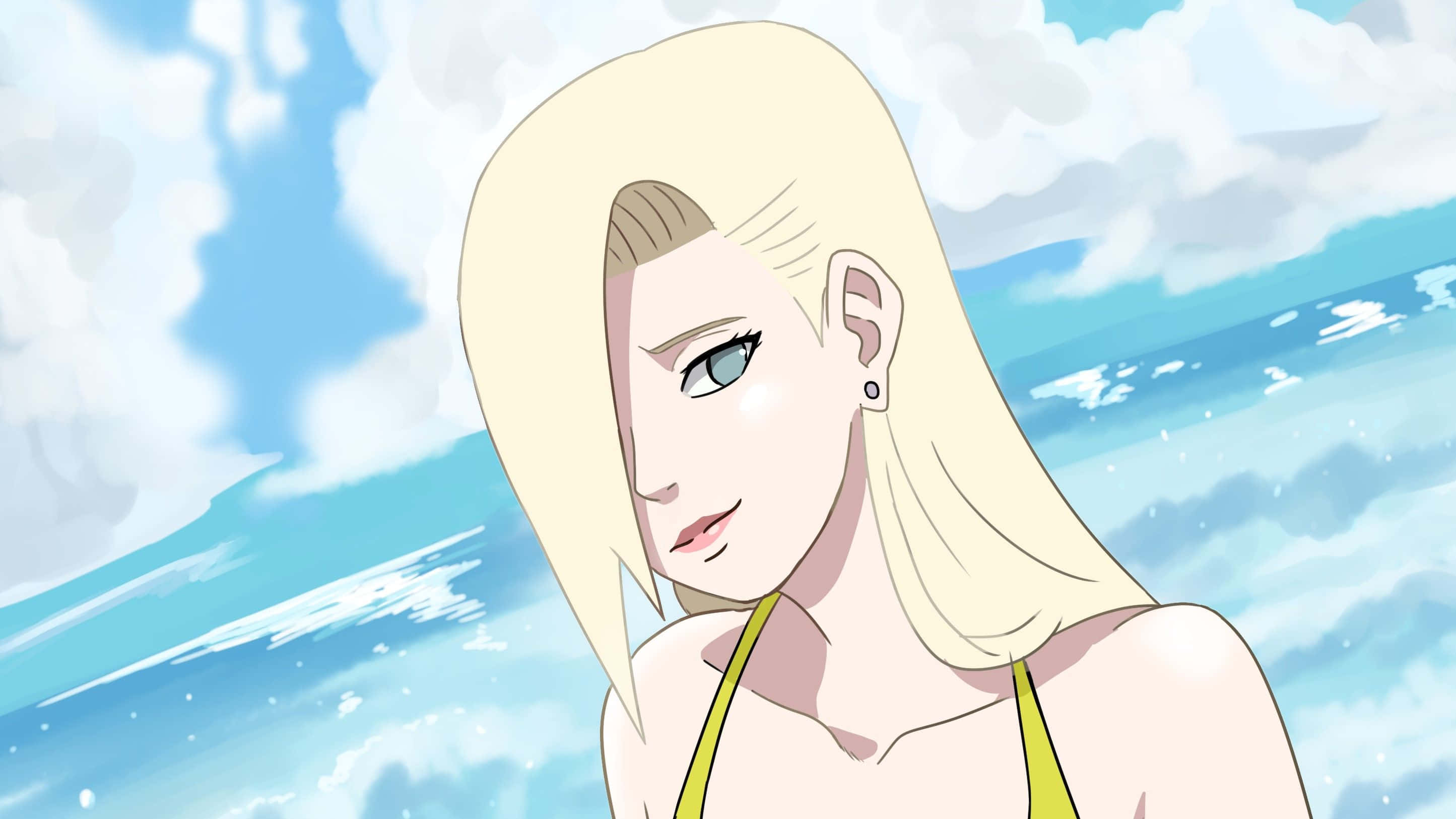 Ino Yamanaka, blonde anime girl, yellow swimsuit, 2K Desktop Wallpaper