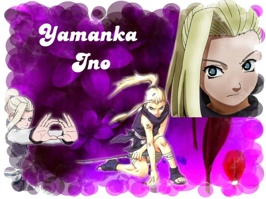 Ino Yamanaka, vibrant purple bokeh background, name displayed, SD Desktop Wallpaper
