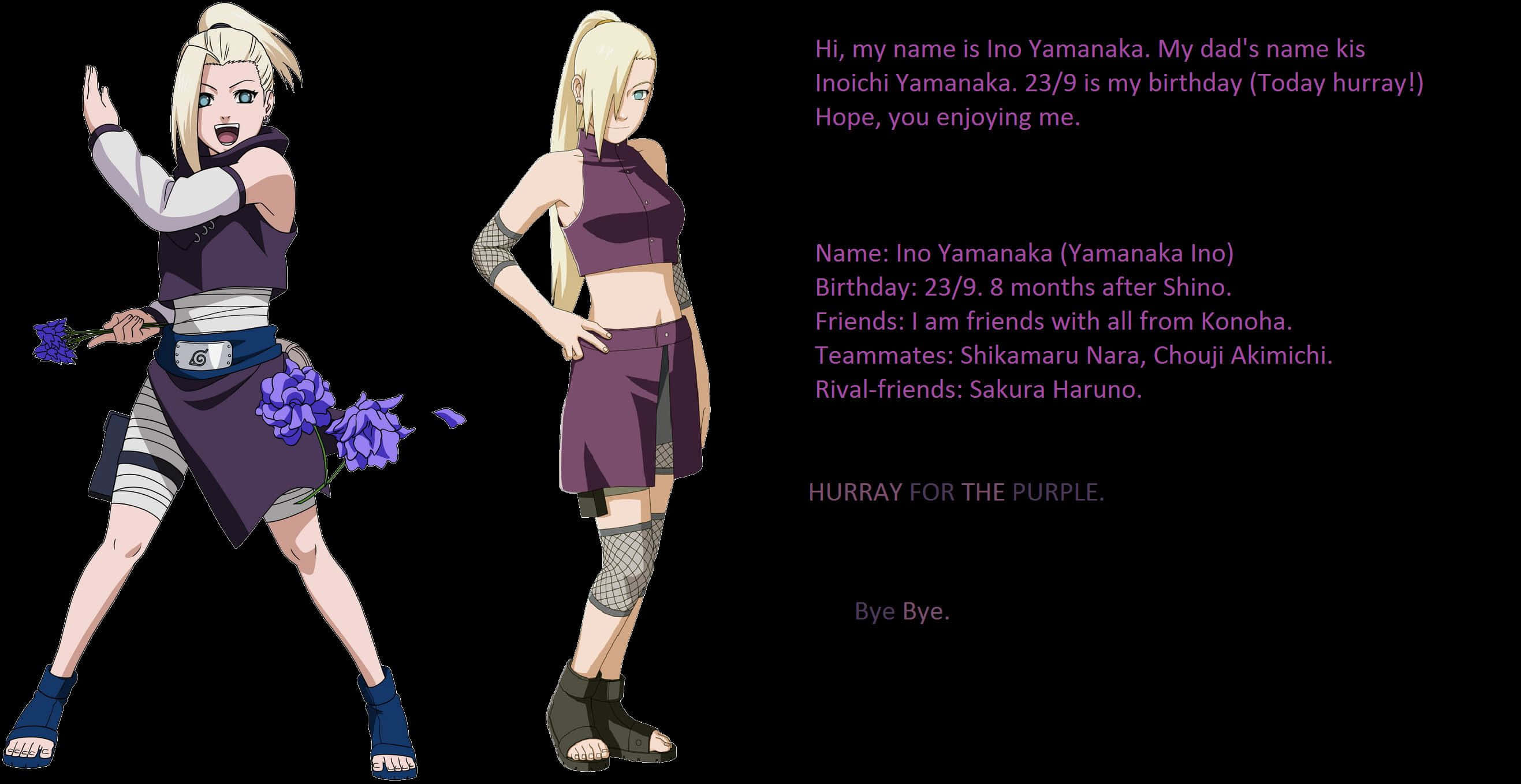 Ino Yamanaka, purple ninja outfits, black background, 2K Desktop Wallpaper