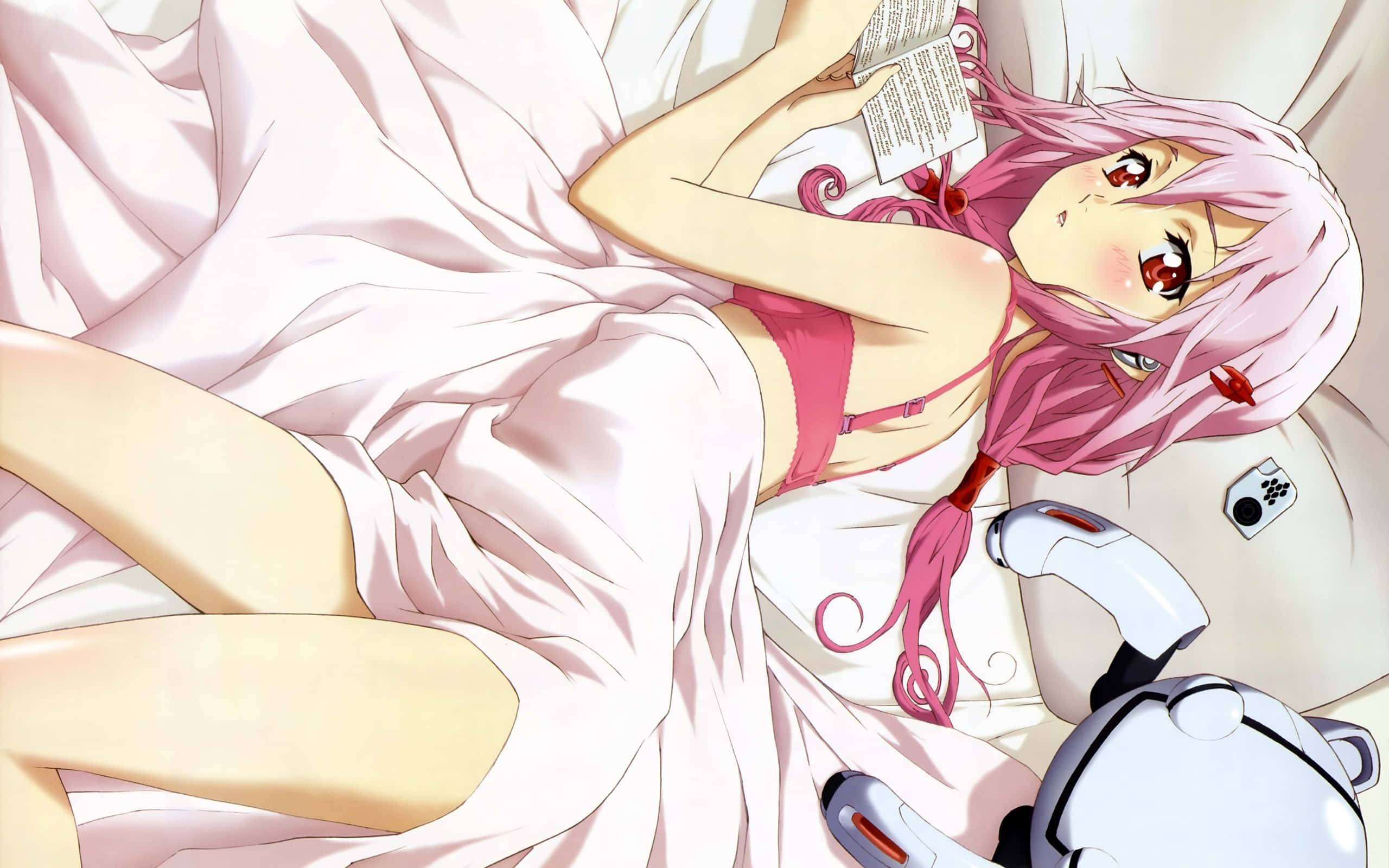 Inori Yuzuriha, pink-haired anime girl, pink lingerie, 2K Desktop Wallpaper