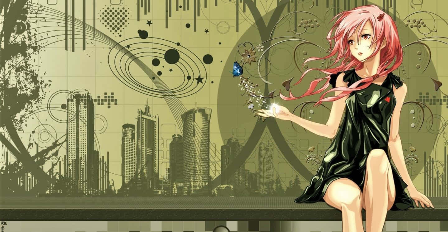 Inori Yuzuriha, pink-haired anime girl, black dress, HD Desktop Wallpaper