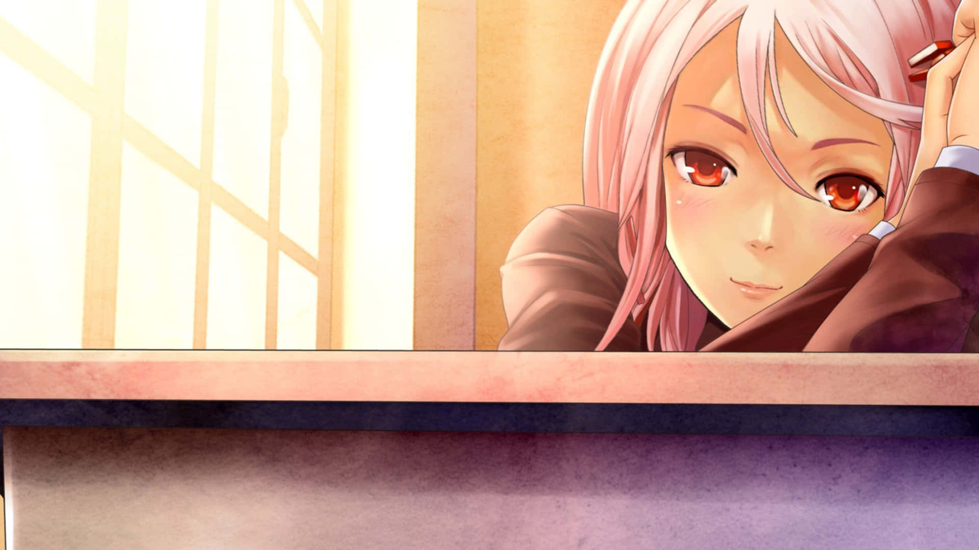 Inori Yuzuriha, pink-haired, red eyes, Full HD Desktop Wallpaper