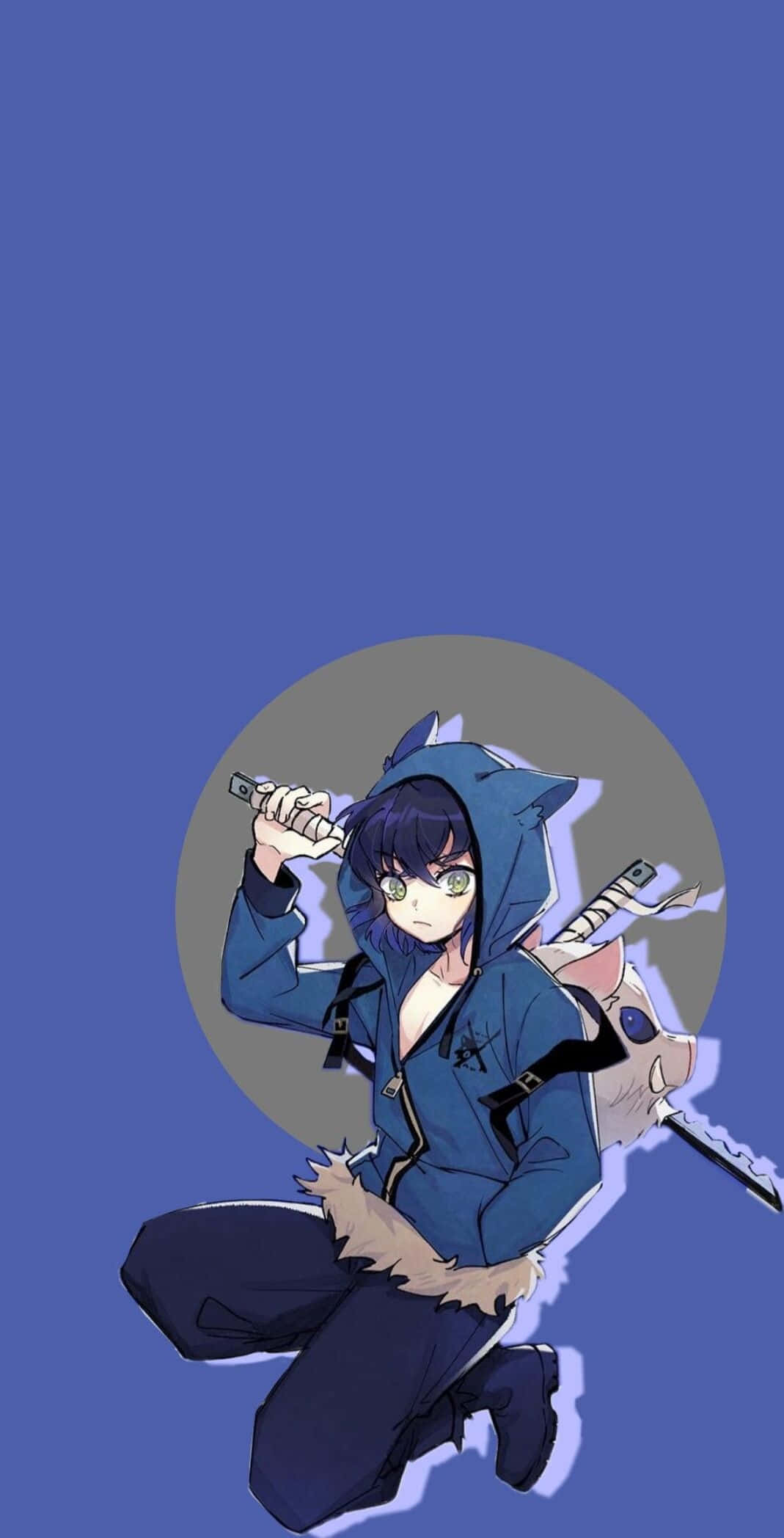 Inosuke, blue hooded anime ninja, sword, Full HD Phone Wallpaper