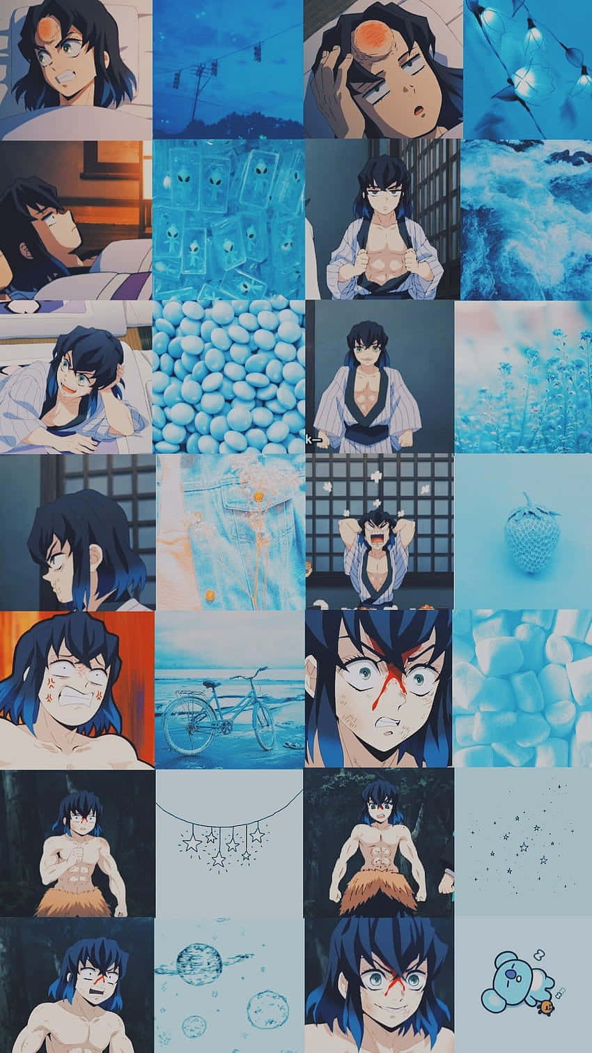 Inosuke, blue-toned, anime collage, HD Phone Wallpaper
