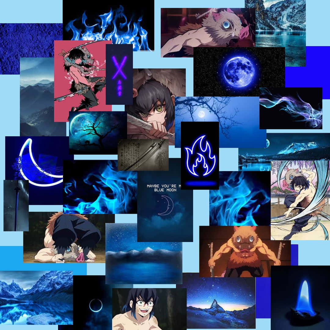 Inosuke, blue flame, anime collage, SD Desktop Wallpaper