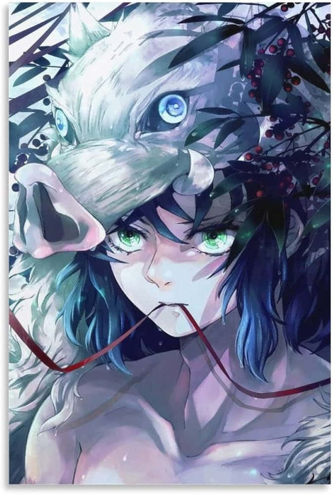 Inosuke Aesthetic, blue-haired anime girl, green eyes, SD Phone Wallpaper