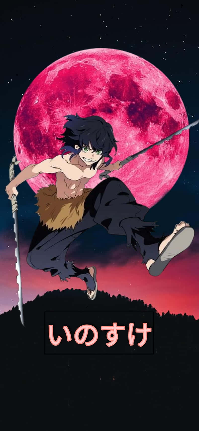 Inosuke, crimson moon, glowing pink moon, HD Phone Wallpaper
